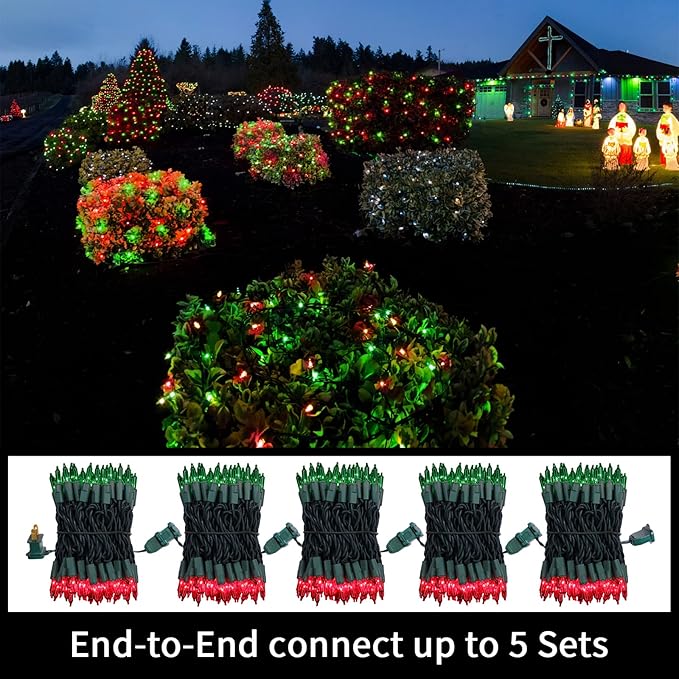 LAMPHOME Super-Bright Extendable Christmas Lights Decoration 100 Lights 19.6ft UL Certified Mini Bulb String Lights for Outdoor Christmas Tree Garden Party Patio Garland Decor (Red+Green)