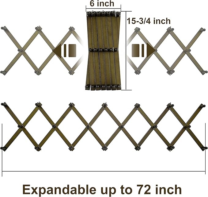 WEBI Accordion Wall Hanger,Accordion Hat Rack for Wall,Expandable Wooden Coat Rack Wall Mounted,Accordion Hook Rack for Hats,Caps,20 Peg,Dark Walnut