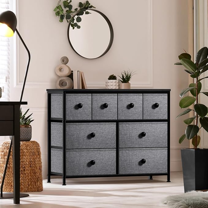 Sorbus Dresser with 8 Drawers - Chest Clothing Organizer Unit with Steel Frame Wood Top Knob Handle Easy Pull Fabric Bins - Large Storage Furniture for Bedroom, Hallway, Living Room, Nursery & Closet