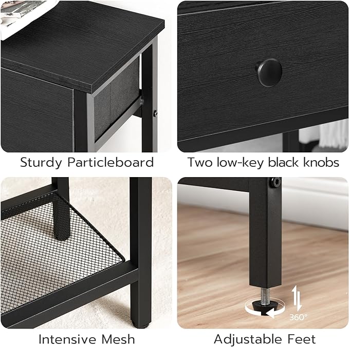 HOOBRO 29.5" Narrow Console Table with 2 Fabric Drawers, Sofa Table, Small Entryway Table with 3-Tier Storage Shelves, Behind Couch Table, for Living Room, Hallway, Black BB72XG01