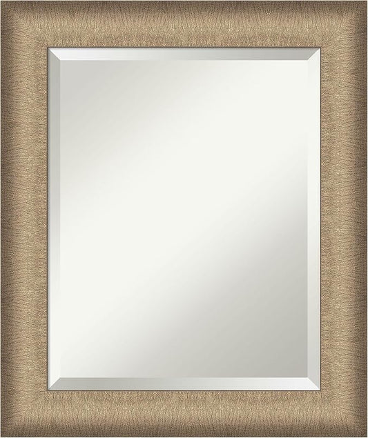 Amanti Art Bronze Bathroom Mirror for Over Sink, 25x21 Elegant Brushed Bronze Rectangle Vanity Mirror, Small Casual Frame, Hangs Horizonally and Vertically, Bathroom Wall Decor, Beveled Edge