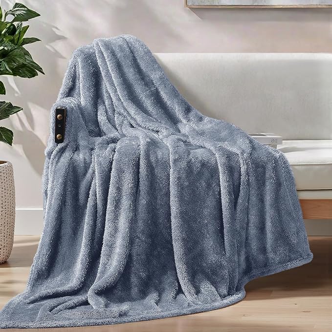 Exclusivo Mezcla Plush Fuzzy Fleece Throw Blanket Extra Large, Super Soft, Fluffy and Warm Blankets for Couch, Bed, Suitable for All Seasons (50x70 Inches, Stone Blue)