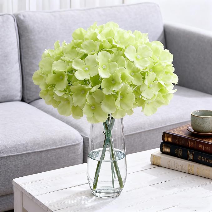 100PCS Artificial Hydrangea Flowers, Fake Flowers Silk Hydrangea Full Flowers Heads with Stems for Wedding Home Party Shop Baby Shower Decor (Mint Green)