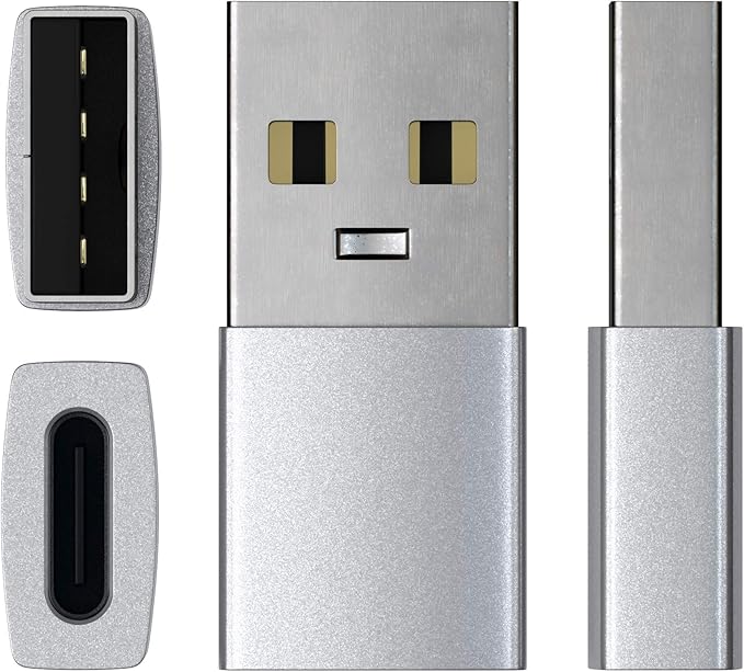 Satechi USB-A to USB-C Adapter, High-Speed USB to USB-C Adapter with Ultra-Fast Data Transfer and Power Delivery Charging, Designed for CarPlay and Modern Devices, Silver