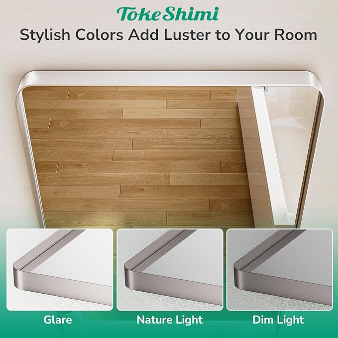 TokeShimi 24x32 Brushed Nickel Bathroom Mirror,Vanity Mirror for Bathroom with Tempered Glass,Rectangle Bathroom Wall Mirror with Aluminum Frame(Horizontal/Vertical)