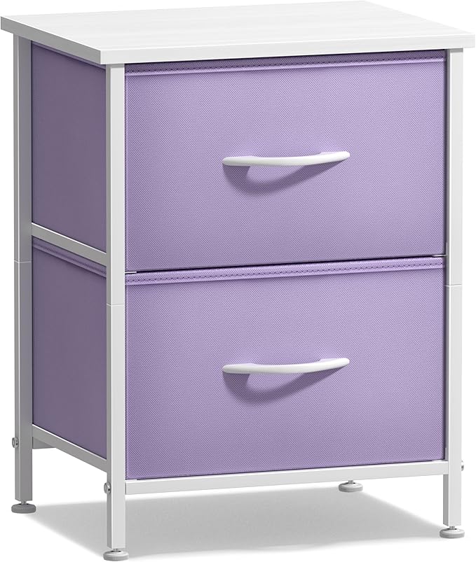 Sorbus Nightstand with 2 Drawers - Kids Bedside Furniture End Table Night Stand - Steel Frame, Wood Top & Easy Pull Fabric Bins - Dresser & Chest for Home, Bedroom Accessories, Office & College Dorm