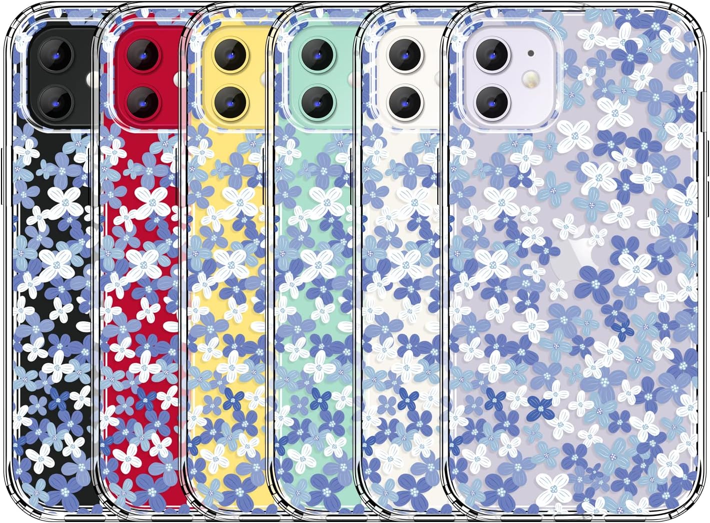 Floral Design Clear Case for iPhone 11, Cute Slim TPU Cover + Shockproof Bumper for Women and Girls (Simple Elegant