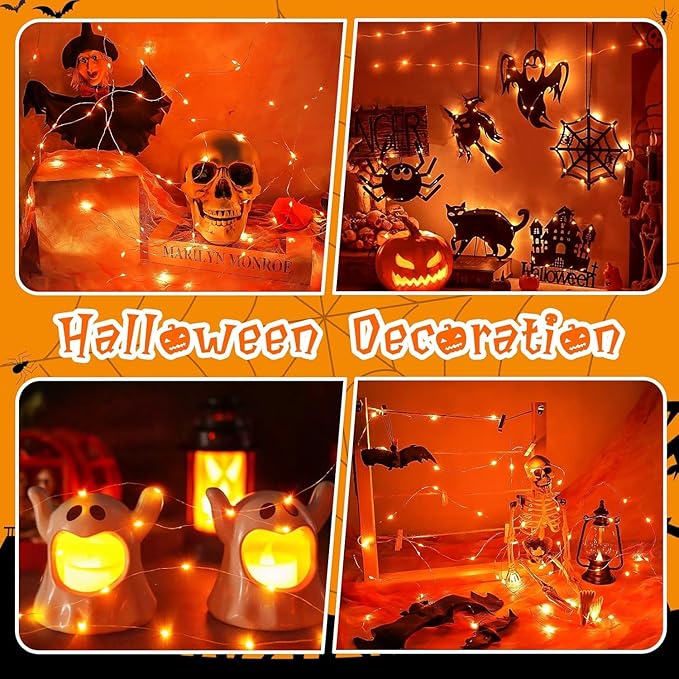 Halloween Led Fairy Lights Battery Powered 16.4ft String Lights Battery Operated for Wedding, Home, Garden, Party, Halloween Christmas Decoration (1pc, Orange 1pc)