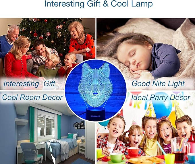 Wolf 3D Decor Lamp with Remote, Toys for Girls Boys Room, 7 Colors Changing Night Light Bedside Gifts for Kids Baby