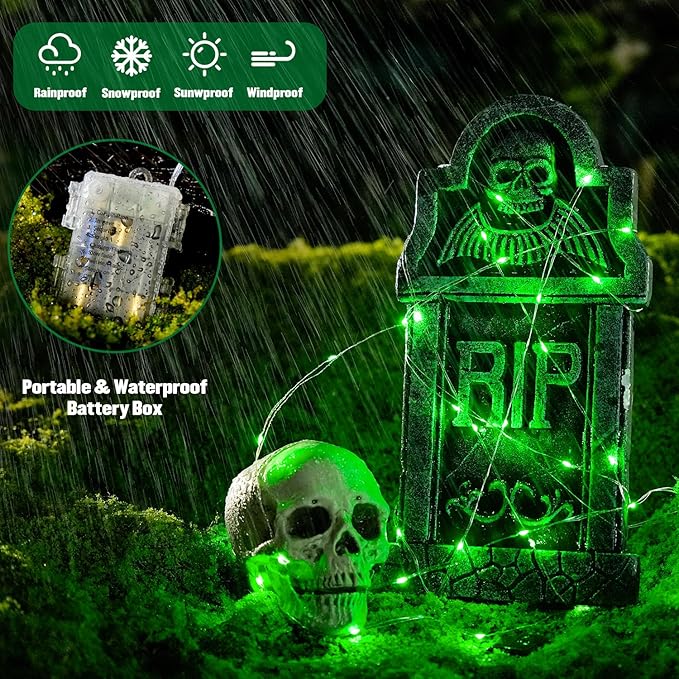 JMEXSUSS 2 Pack Green Fairy Lights Battery Operated, Total 200 LED 66ft Twinkle String Lights with Remote, 8 Modes Christmas Lights for Tree Wreath Fireplace Indoor Outdoor Halloween Xmas Decor