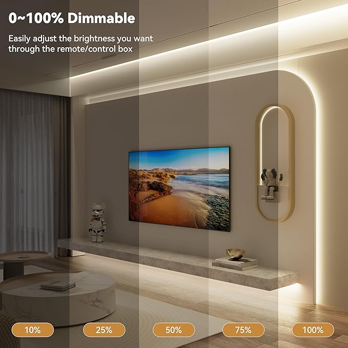 PAUTIX COB LED Strip Light 32.8ft,Engineering Level UL Listed Natural White 4000K,CRI93+ Super Bright High Lumen,Dimmable 24V Flexible LED Tape Light with RF Remote,for Home&Office Decor DIY Lighting