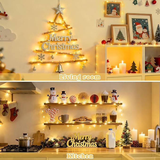 JMEXSUSS 2 Pack Fairy Lights Battery Operated with Remote, Total 200 LED 66ft Battery Powered Christmas Lights, 8 Modes Twinkle String Lights for Bedroom, Indoor Christmas Tree Decor, Warm White