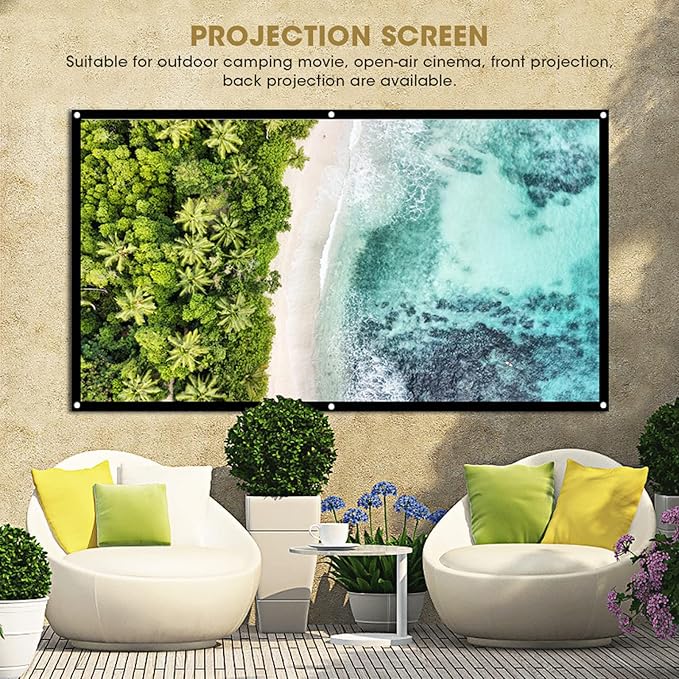 Projection Screen Indoor Outdoor Projector Curtain, 16:9 Thicken Portable White Projector Curtain Screen 40 to 120 inches Polyester Projection Screen Anti Crease