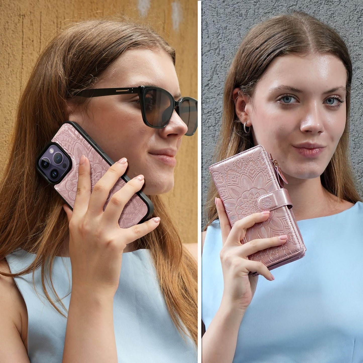 Harryshell Wallet Case for iPhone 13 Pro Max 6.7 inch 5G 2021, Detachable Magnetic Cover, Floral Flower, Rose Gold