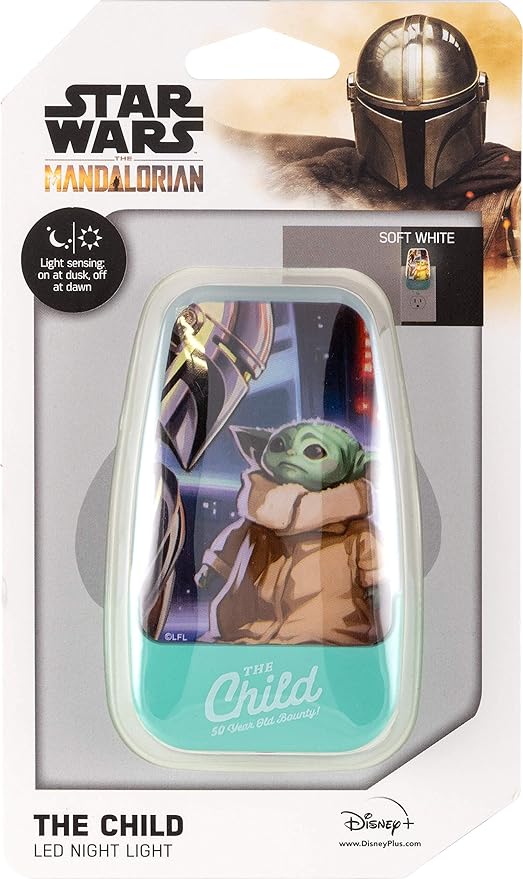 STAR WARS LED Night Light, Baby Yoda, Plug-in, Dusk to Dawn Sensor, The Mandalorian, Grogu, UL-Certified, Cute Nightlight for Kids, Bedroom, Bathroom, Hallway, Game Room, Gifts, 53364