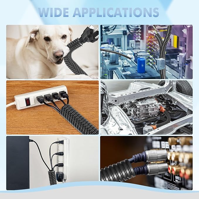 Automotive Wire Loom Flame Retardant Split Wire Loom Tubing Assortment Wiring Loom Kit Plastic Cover Electrical Covering Conduit Protective Wire Wrap Cable Sleeves Black 1/4", 1/2", 3/8" x 30 Ft