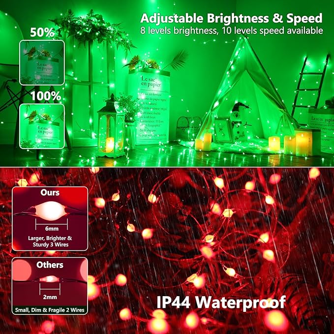 BrizLabs Christmas Fairy Lights - 66ft 200 LED Color Changing Fairy Lights with Remote, Plugin RGB Rainbow Christmas Twinkle Light White & Red Starry Xmas Light for Xmas Halloween Home Party Wedding