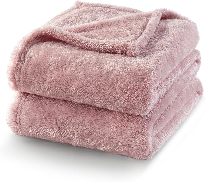 Exclusivo Mezcla Plush Fuzzy Fleece Bed Blanket King Size, Super Soft, Fluffy and Warm Blankets, Suitable for All Seasons (Dusty Pink, 90x104 Inches)
