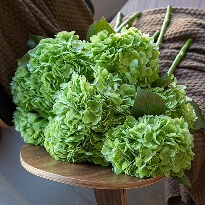 3PCS 22 inch Realistic Artificial Hydrangea Large Real Touch Flowers Artificial Flowers Dry Flowers Outdoor Wedding Christmas Office Family Party Living Room Table Decoration (Green)