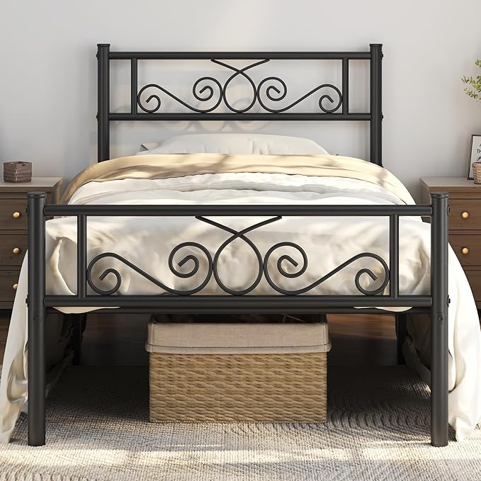 Yaheetech Twin XL Bed Frames Metal Platform Bed with Headboard and Footboard No Box Spring Needed Easy Assembly,Under-Bed Space: 12.6''/Black/Twin XL Bed