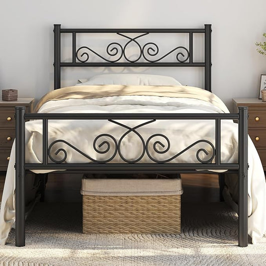 Yaheetech Twin XL Bed Frames Metal Platform Bed with Headboard and Footboard No Box Spring Needed Easy Assembly,Under-Bed Space: 12.6''/Black/Twin XL Bed