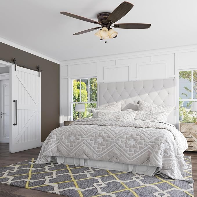Honeywell Ceiling Fans Glen Alden, 52 Inch Classic Flush Mount Indoor LED Ceiling Fan with Light, Pull Chain, Quick-2-Hang Dual Finish Blades, Reversible Motor - 50183 (Oil Rubbed Bronze)