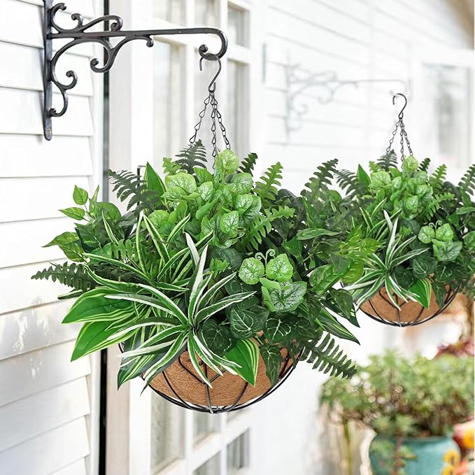 18PCS Artificial Plants Outdoor UV Resistant Fake Plants Stem Faux Greenery Plastic Plants Bushes for Garden Patio Porch Window Box Home Wedding Decor(Greenery, 18PCS)