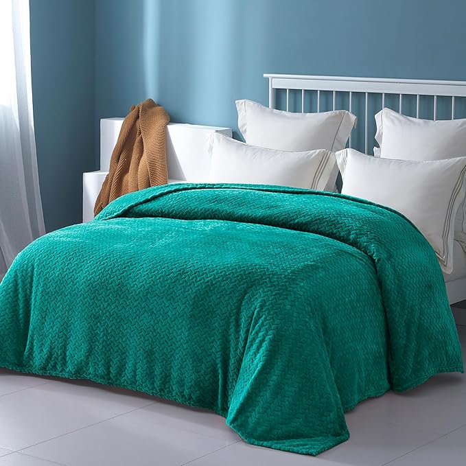 Exclusivo Mezcla Fleece King Size Blanket for Bed, 90x104 Inches Soft Cozy Jacquard Flannel Blankets, Lightweight Fuzzy Plush Warm for Winter, Teal