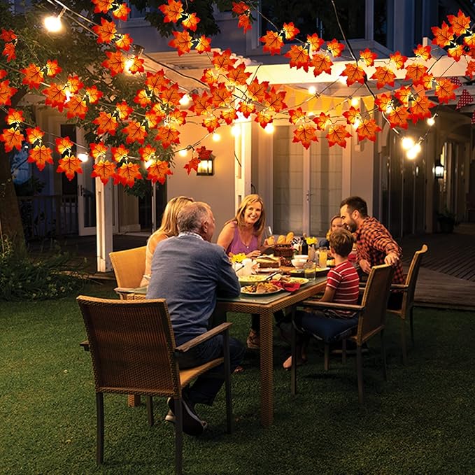 Timer & Thicker Leaves - 2 Pack Fall Garland with Lights Thanksgiving Fall Decorations for Home Total 80 Leaves 40LED 13Ft Battery Operated Lighted Thanksgiving Garland Home Indoor Outdoor Christmas
