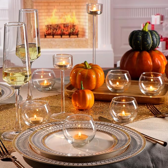 LAMORGIFT 24 Pcs Clear Tealight Candle Holders - Bulk, Cute Small Vases for Wedding/Engagement/Bridal Shower Parties, Table Centerpieces, Home Decor