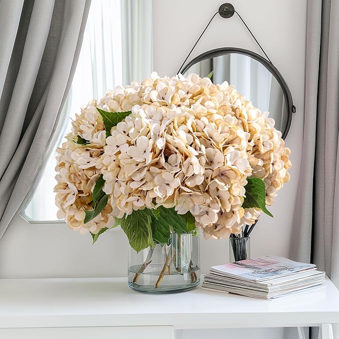 10PCS Fake Hydrangea Artificial Flowers Hydrangea Bouquet for Home Wedding Bridal Bouquet Office Party Table Centerpiece DIY Floral Decor (Autumn White)