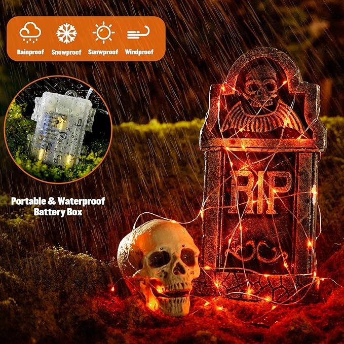 JMEXSUSS 2 Pack Halloween Fairy Lights Battery Operated, Total 400 LED 132ft Orange Twinkle Fairy Light with Remote, 8 Modes Orange String Lights for Halloween Tree Bedroom Wreath Decoration