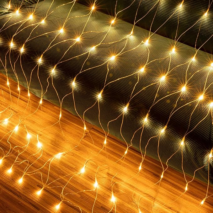 AWQ 360 LED 13.1ft x 6.6ft Warm White String Lights, 8 Modes, Timer Function, UL Certified, IP44 Rated, Outdoor Indoor Use