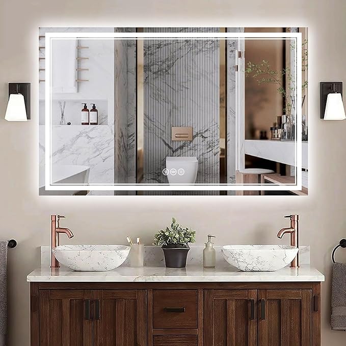 48''x30'' Lighted Mirrors for Bathroom Wall Backlit + Front Lit, Rectangular LED Bathroom Mirror Frameless with Lights Anti Fog, Dimmable, 3 Colors,Tempered Glass, Shatter-Proof