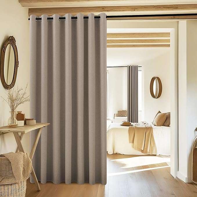 NICETOWN 100% Blackout Sound Reducing Divider Room Linen Curtain Panel, Camel, 100 inch per Panel, Energy Smart Thermal Insulated Drape for Shift Worker/Studio/Villa/Hall/Parlor
