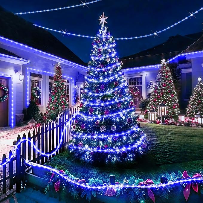 KNONEW 164FT 1000LED Rope Lights for Outside,Outdoor String Lights Waterproof 8 Modes Clear Tube Light for Indoor,Bedroom,Wedding,Garden,Patio,Christmas,Tree,Rv,Holiday Decoration(Blue)