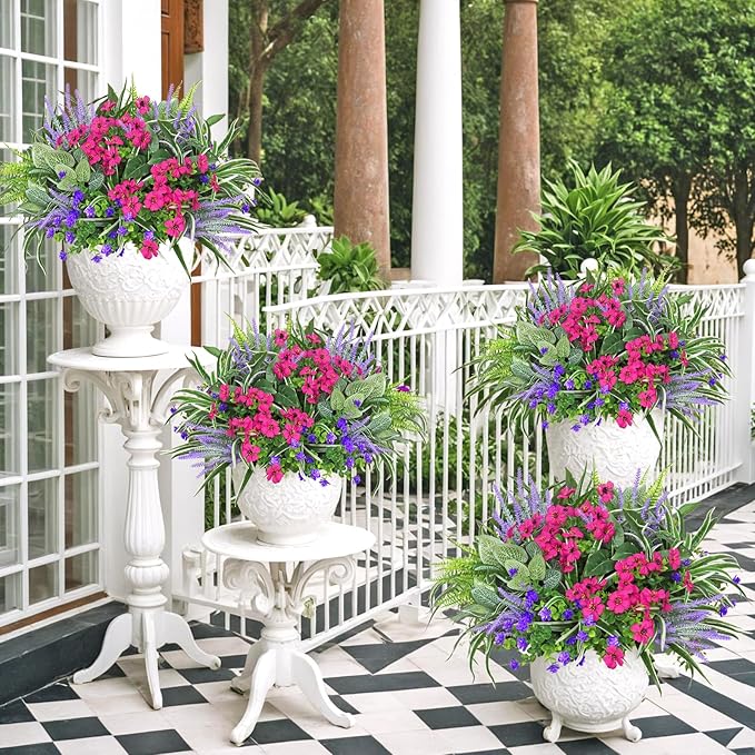20 Bundles Artificial Plants Outdoor Fake Flowers UV Resistant Faux Greenery Stems Fake Ferns Shrubs Plastic Plants for Garden Patio Porch Yard Window Box Home Decor (Lavender Flower, 20PCS)