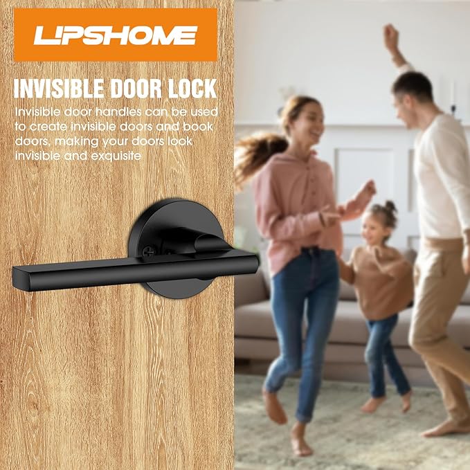 Magnetic Auto-Lock Invisible Door Lock - Single-Sided Hidden Design, Hidden Handle & Mini Keyhole, Aluminum Alloy for Bookshelf Doors/Invisible Doors/Secret Rooms (1, Black)