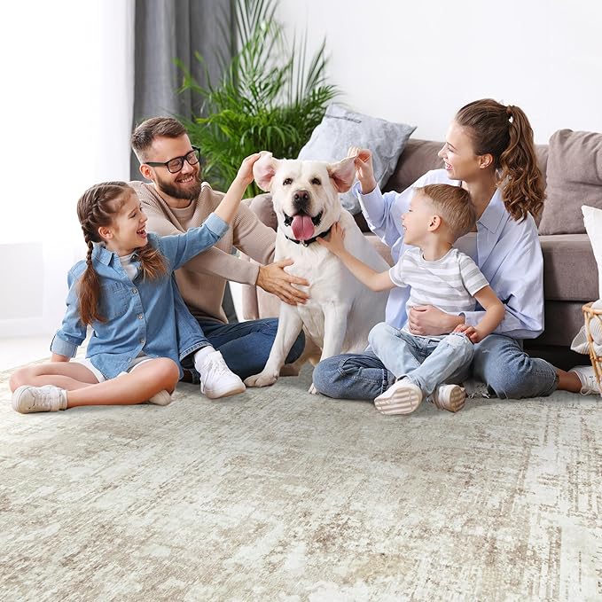 9x12 Area Rugs for Living Room Rug Washable: Modern Large Rug for Dining Room Bedroom Carpet Non Slip 9 by 12 Indoor Abstract Nursery Home Office Beige