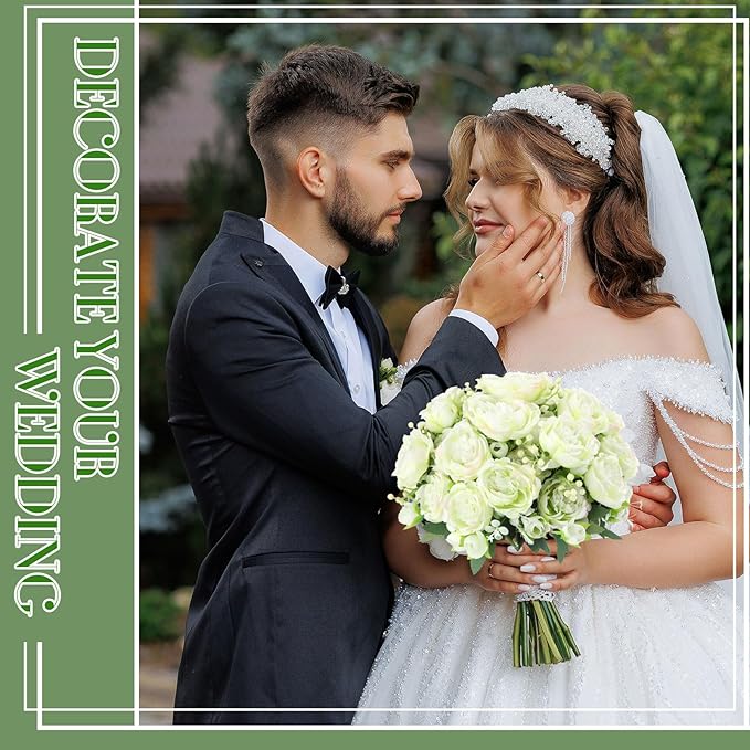 Geosar 16 Bundles Artificial Peonies Flowers Fake Silk Peony Bouquet Faux Peonies Flowers Bulk for Decoration Vase Floral Arrangements Wedding Party Table (Green)