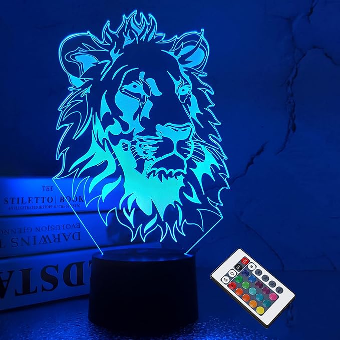 FULLOSUN Lion Night Light, King Lion Gift 3D Illusion Lamp for Kids Bedside Lamp with Remote Control 16 Color Changing Xmas Halloween Birthday Gift Cool Room Decor for Child Baby Boy