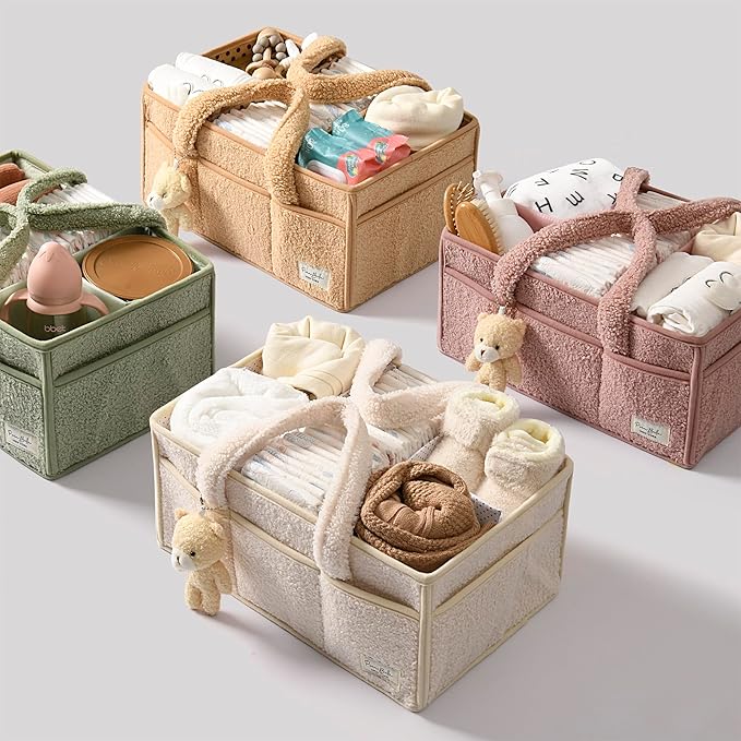 PeraBella Diaper Caddy Organizer for Changing Table, Storage Basket for Wipes, Gift for Baby Shower, Car Organizer, Nursery Organizer, Portable Storage
