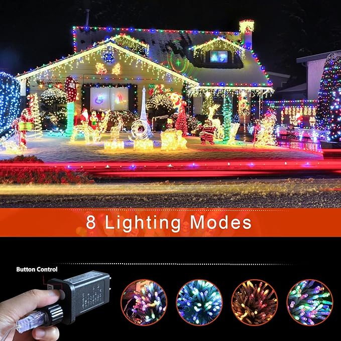 FUNIAO (New) Christmas Decoration Lights, 320 LED Waterproof String Lights with Star Topper, 8 Light Modes for Christmas Tree Decoration, Holiday, Wedding (Multicolor)