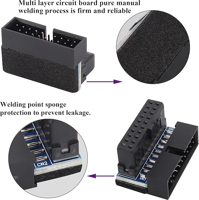 2 Pack Down Right Angle USB 3.0 19-pin Connector 90 Degree 19Pin/20Pin 3.0 USB Female to Male Extension Power Adapter Board for Desktop Motherboard Internal Header Adapter(Down/Black-20Pin)