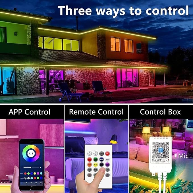 GUPUP 200 FT LED Strip Lights,Color Changing LED Lights for Bedroom,Built-in-Mic,Music Sync Tape Lighting,Phone Smart Controlled(APP+Remote+Mic)