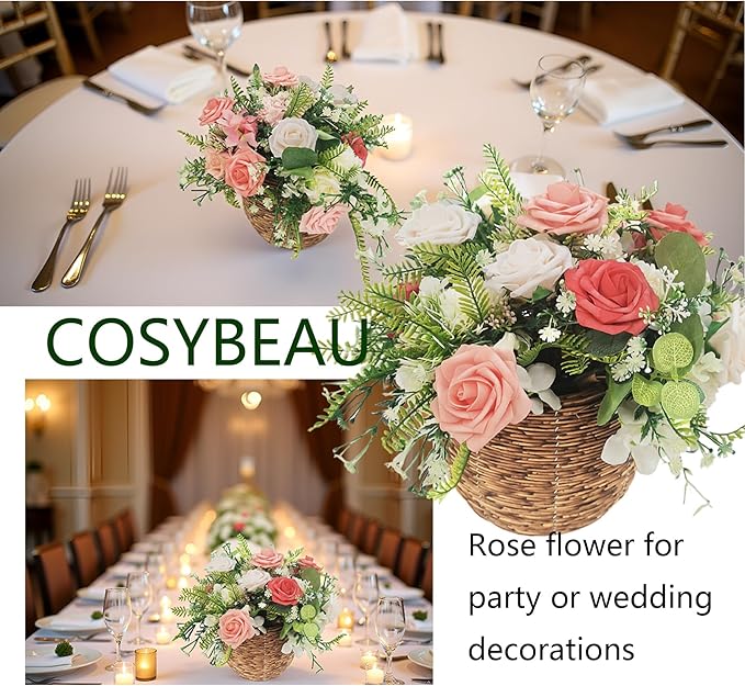 Artificial Flowers 25pcs Roses, Shade of Light Orange Foam Fake Rose Faux Flower for DIY Wedding Bouquet Bridal Shower Centerpieces Floral Arrangements Party Table Home Decorations