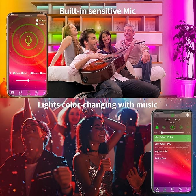 KSIPZE Led Lights for Bedroom 50ft Led Strip Lights with Remote RGB Color Changing Music Sync Bluetooth Smart App Control for Room Bedroom Lighting Flexible Home Décor