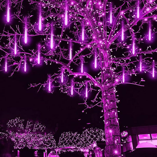 Kwaiffeo Purple Christmas Lights Outdoor, 16 Tubes Meteor Shower Light (Equivalent to 2 Sets of 8-Tube) for Halloween Christmas Decorations Yard Outside, UL Plug