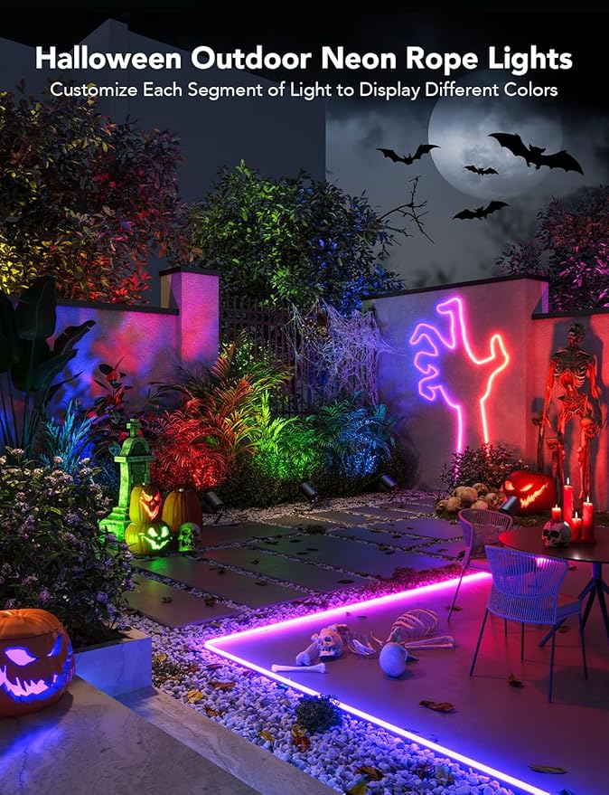 Govee Outdoor Neon Rope Lights, 65.6ft RGBIC IP67 Waterproof Outdoor Decorations with 64 Scene Modes, Music Sync, Flexible LED Outdoor Lights, Outdoor Lights Work with Alexa, Google Assistant