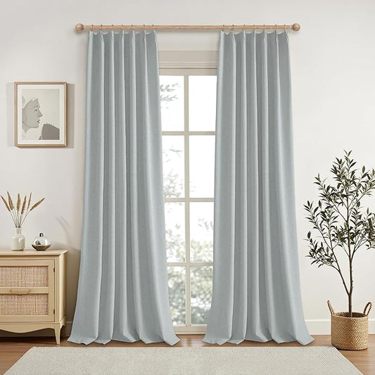 KangBang Pinch Pleated Grey Blackout Curtains 102 Inches Long, Linen Textured Noise Blocking Curtains for Living Room, Elegant Pleat Modern Drapes with Hooks,42" W x 102" L, Fog Grey,2 Panels